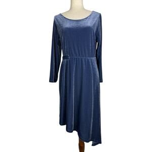 Soma Dress Women Large Blue Velvet Velour Asymmetrical Hem Midi Soft Boho